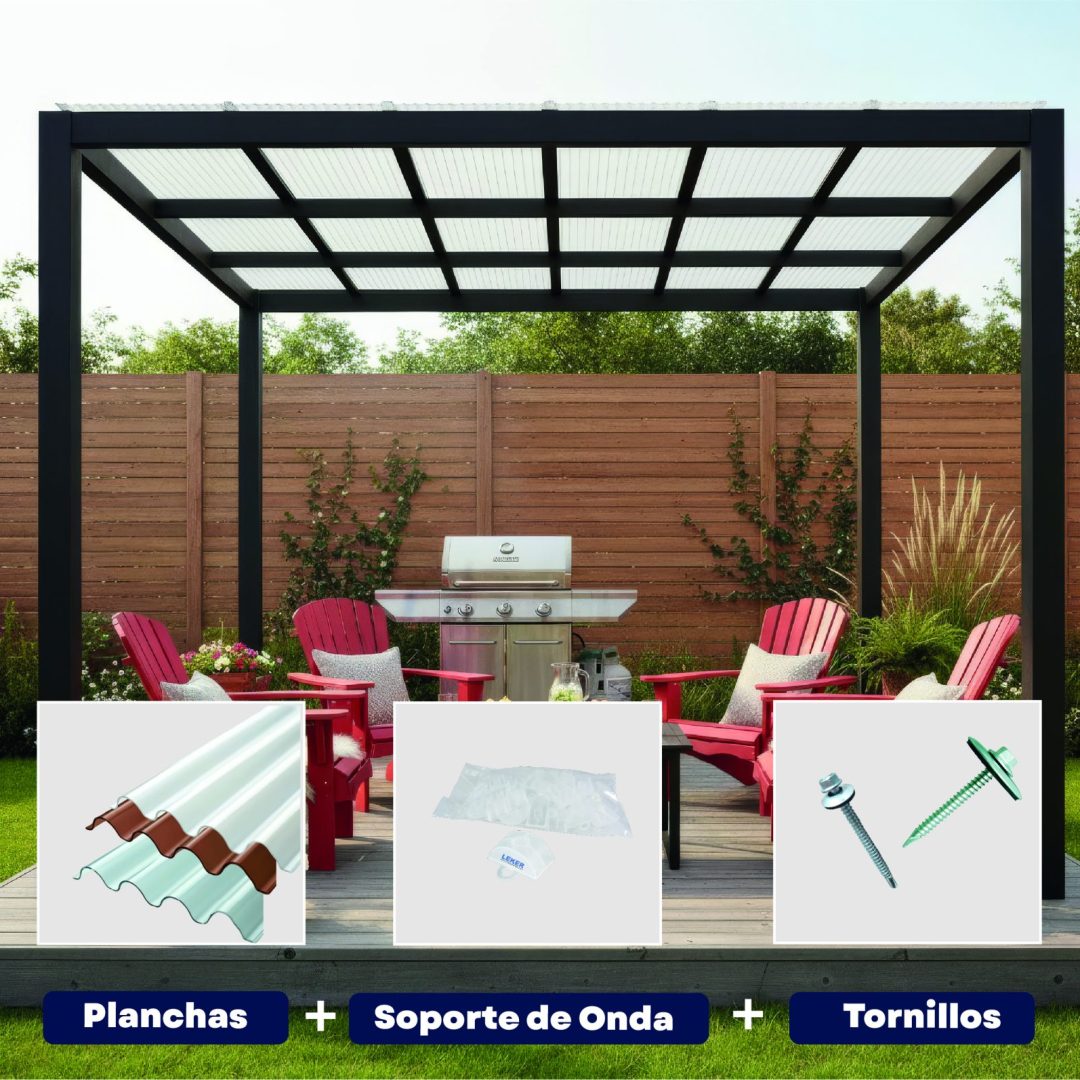 PACK 5 Planchas Ondulado 0.8x3.000 Delgado Color Bronce con 3 Kit Madera — LEKER Chile